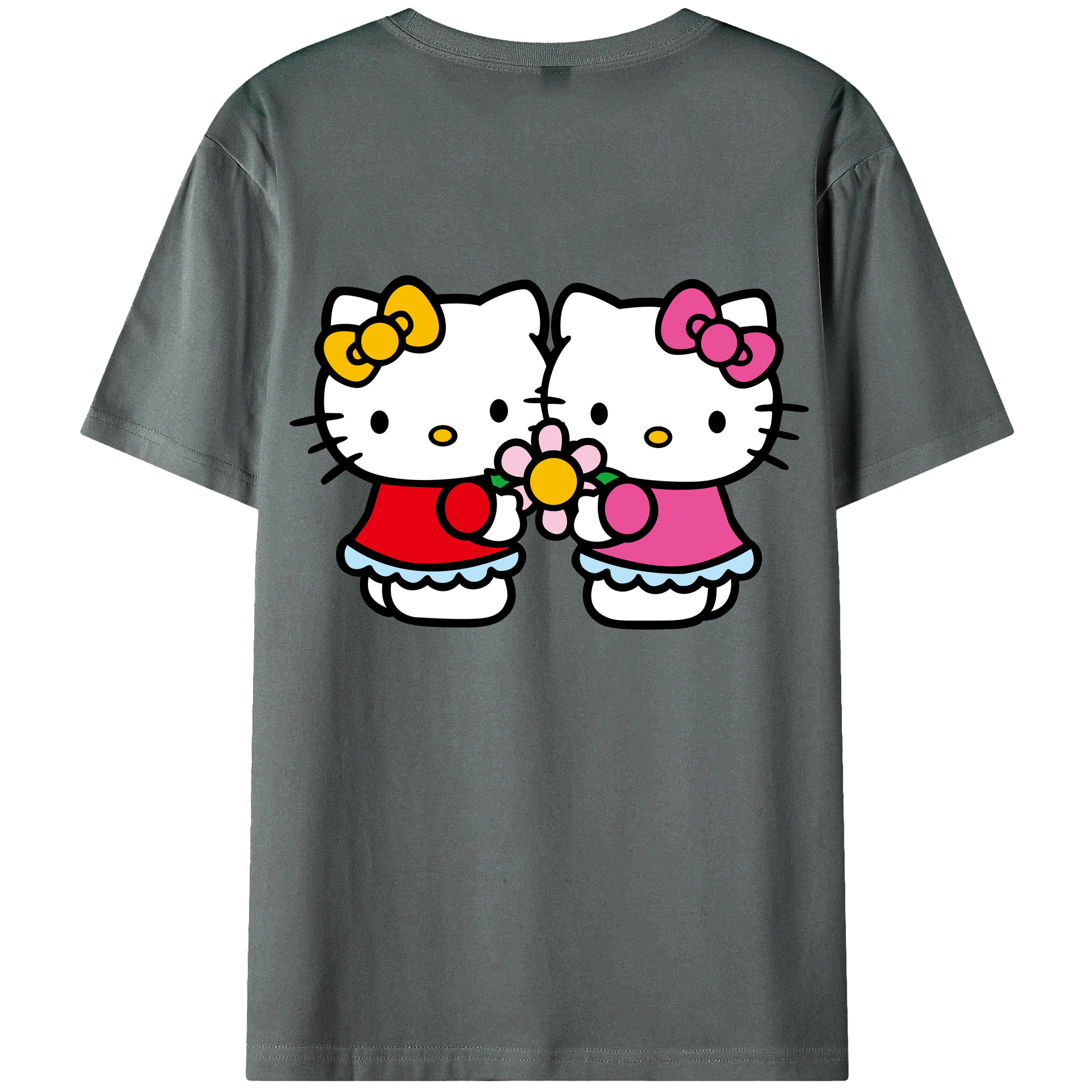 （画像用） Hello Kitty ハローキティ 綿100％ メンズ半袖Tシャツ（バックプリント） 通気性